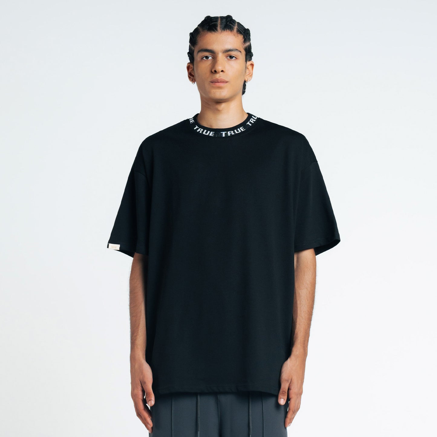 Knit Collar Oversized Tee Black