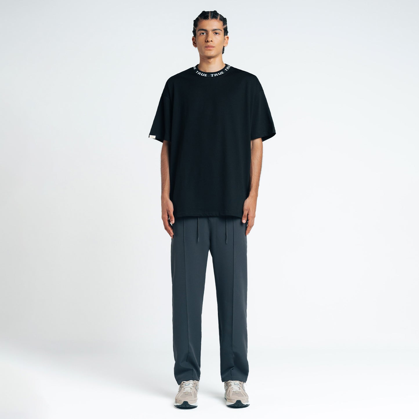 Knit Collar Oversized Tee Black