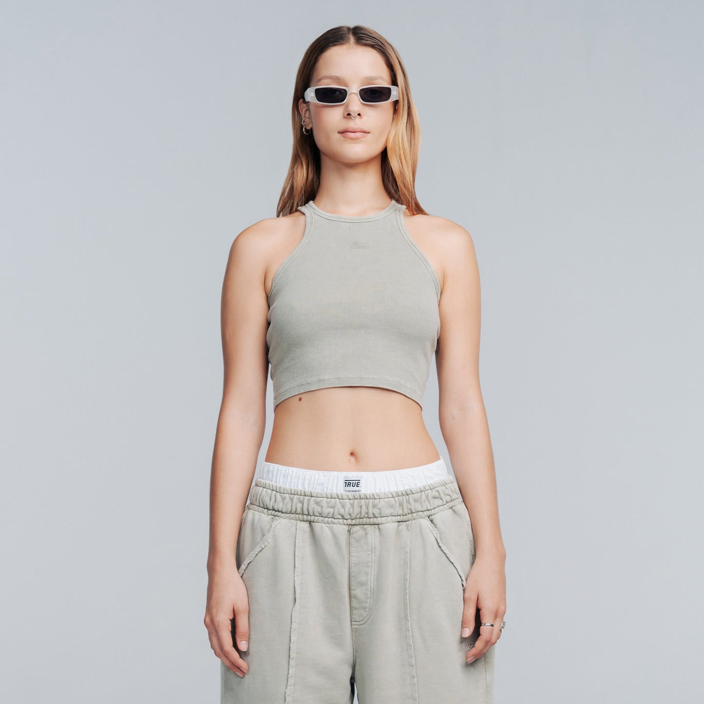 Core Ribbed Crop Tank Light Grey