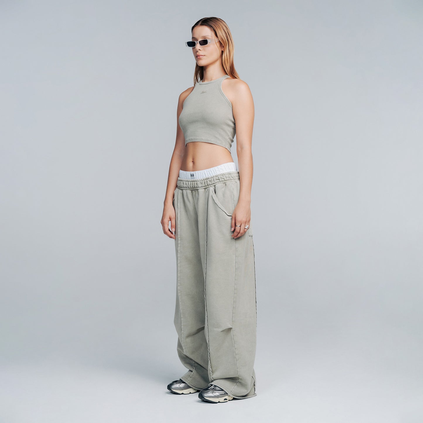 Core Ribbed Crop Tank Light Grey