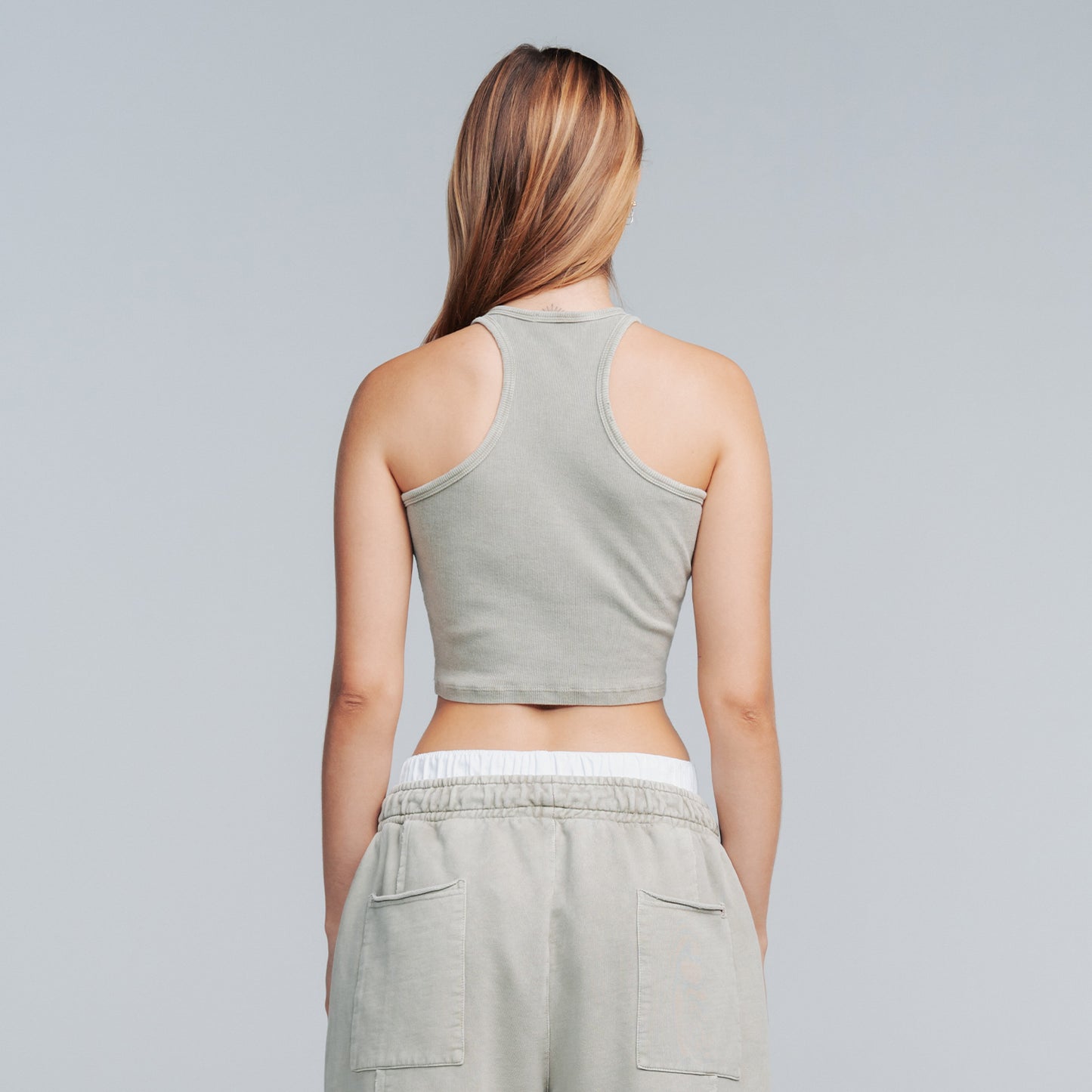 Core Ribbed Crop Tank Light Grey
