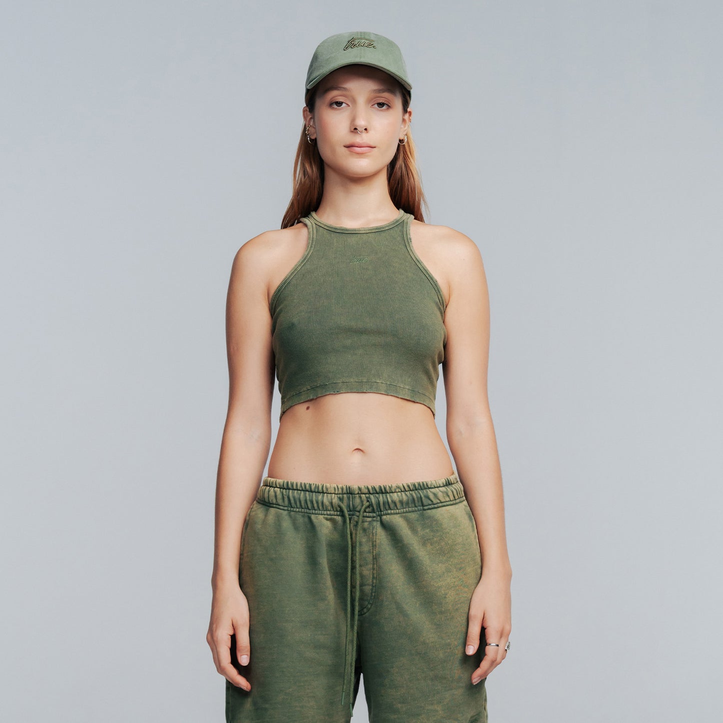 Core Ribbed Crop Tank Military Green