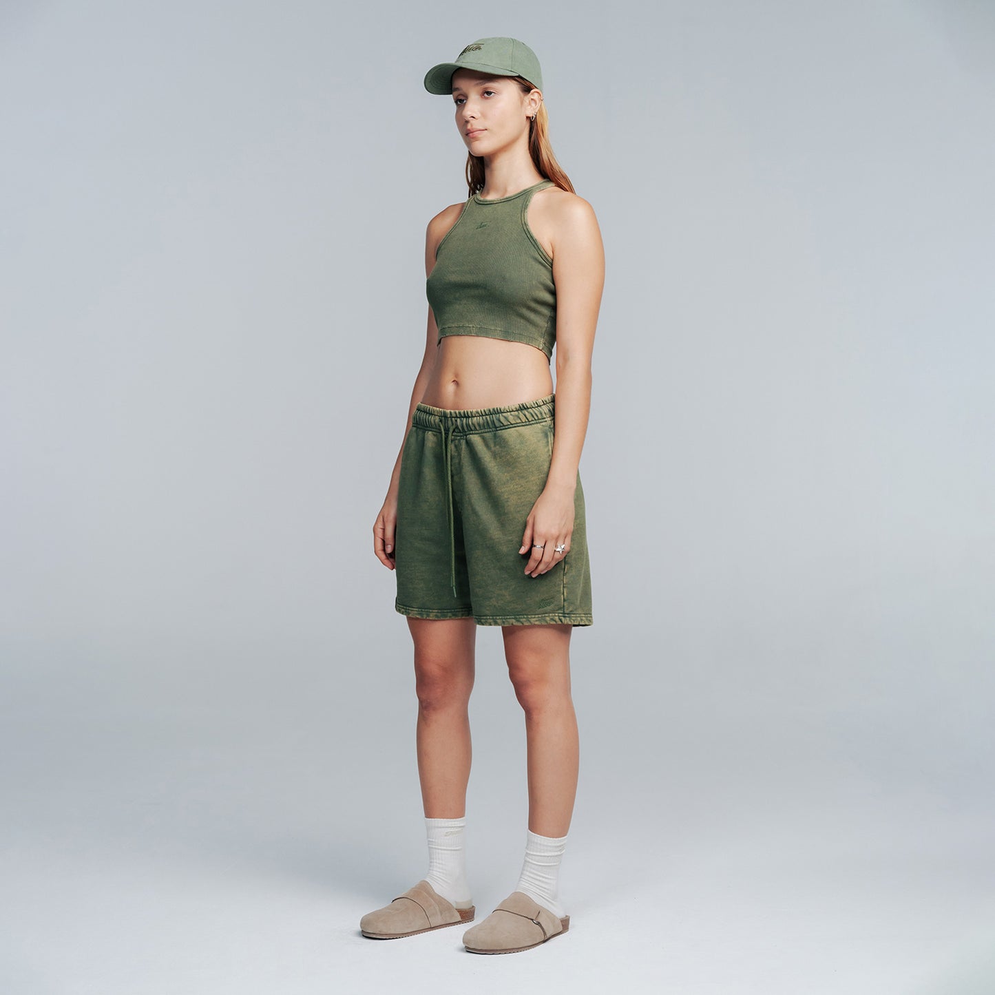 Core Ribbed Crop Tank Military Green
