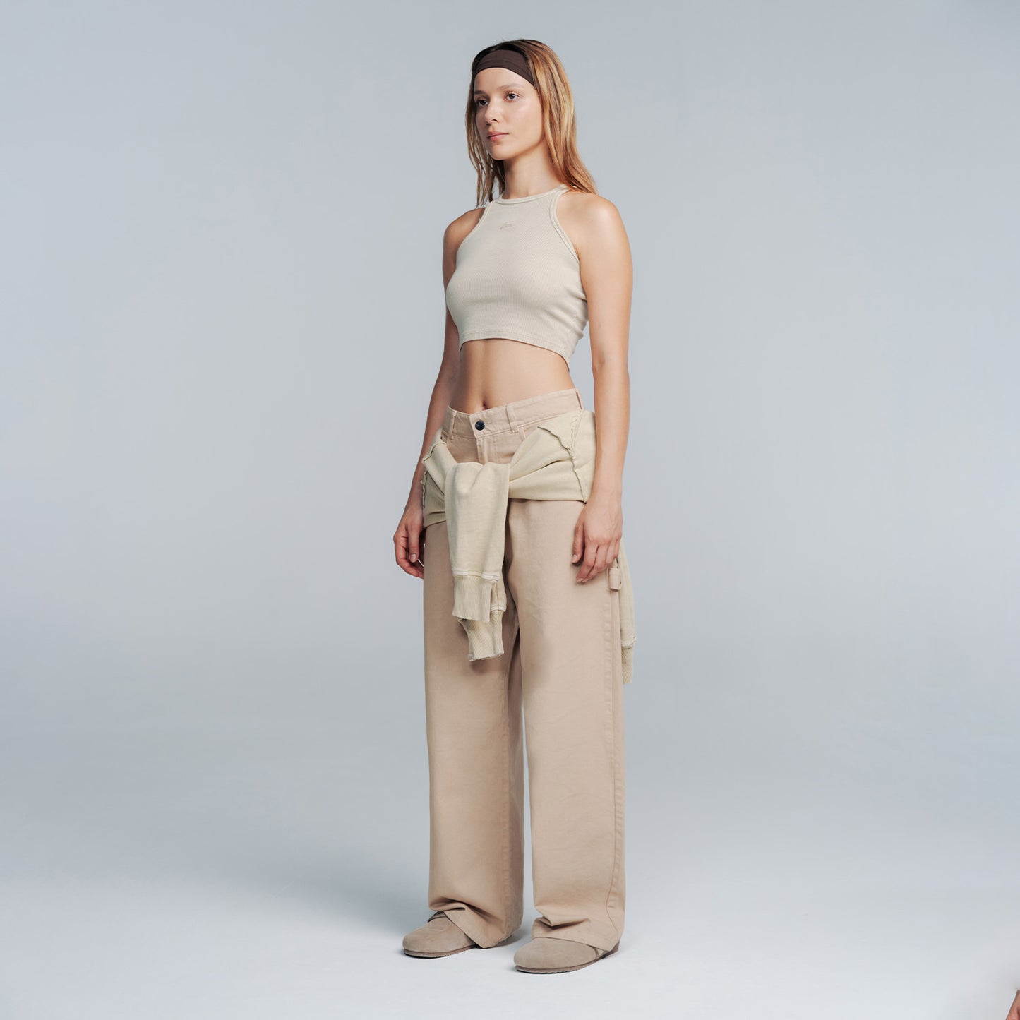 Core Ribbed Crop Tank Sand