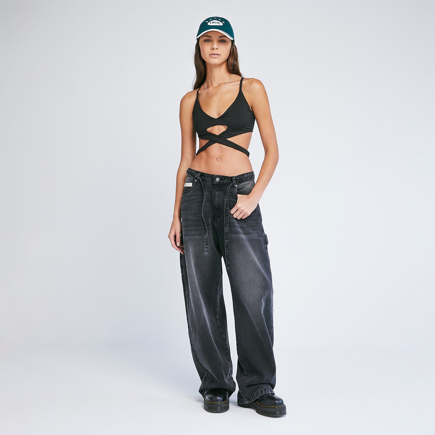 Dirty-Wash Mid-Rise Pants Black