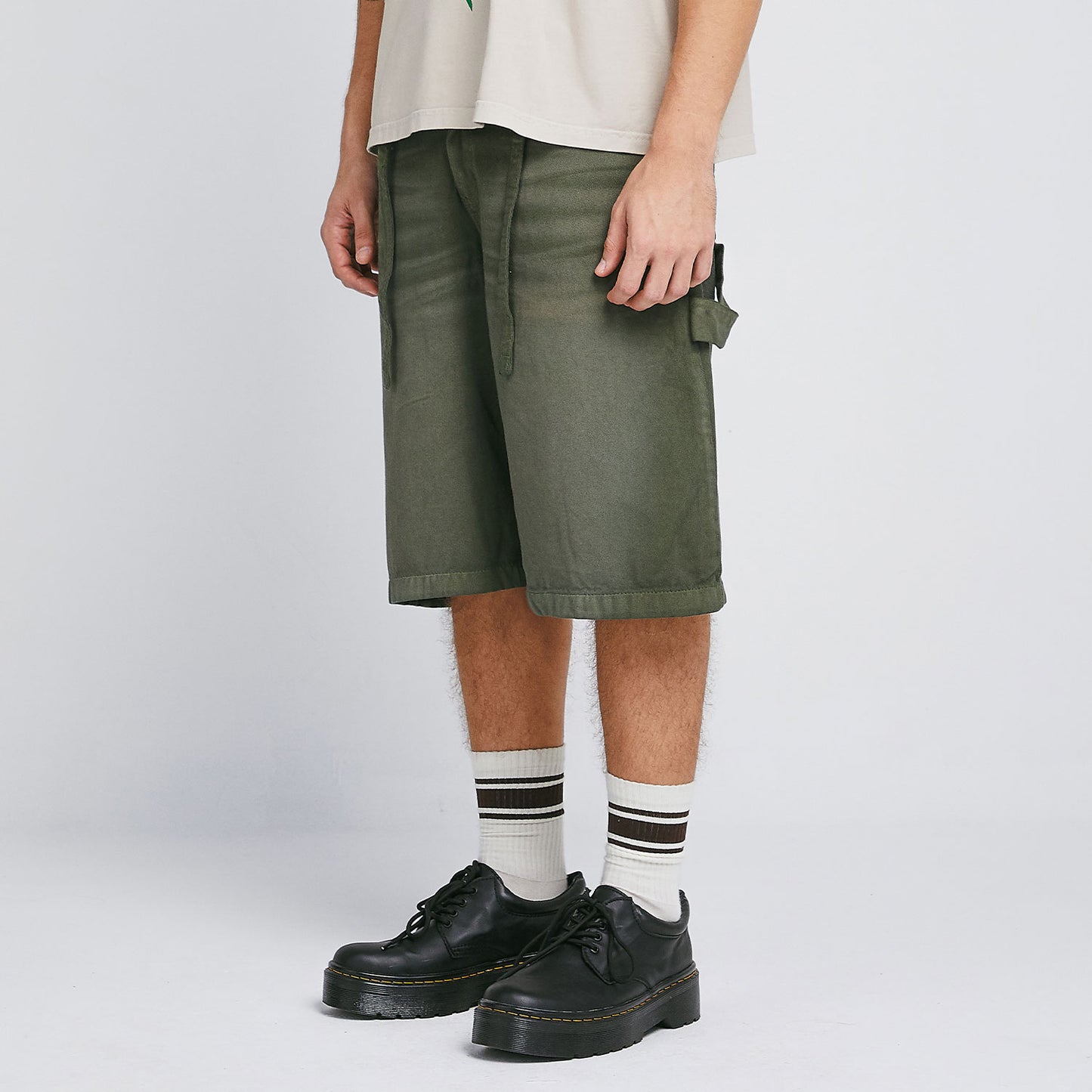 Dirty-Wash Jorts Military Green