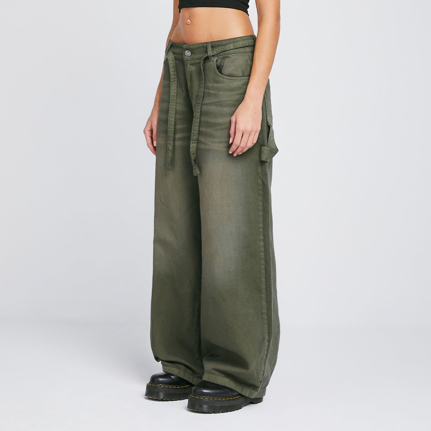Dirty-Wash Low-Rise Pants Military Green