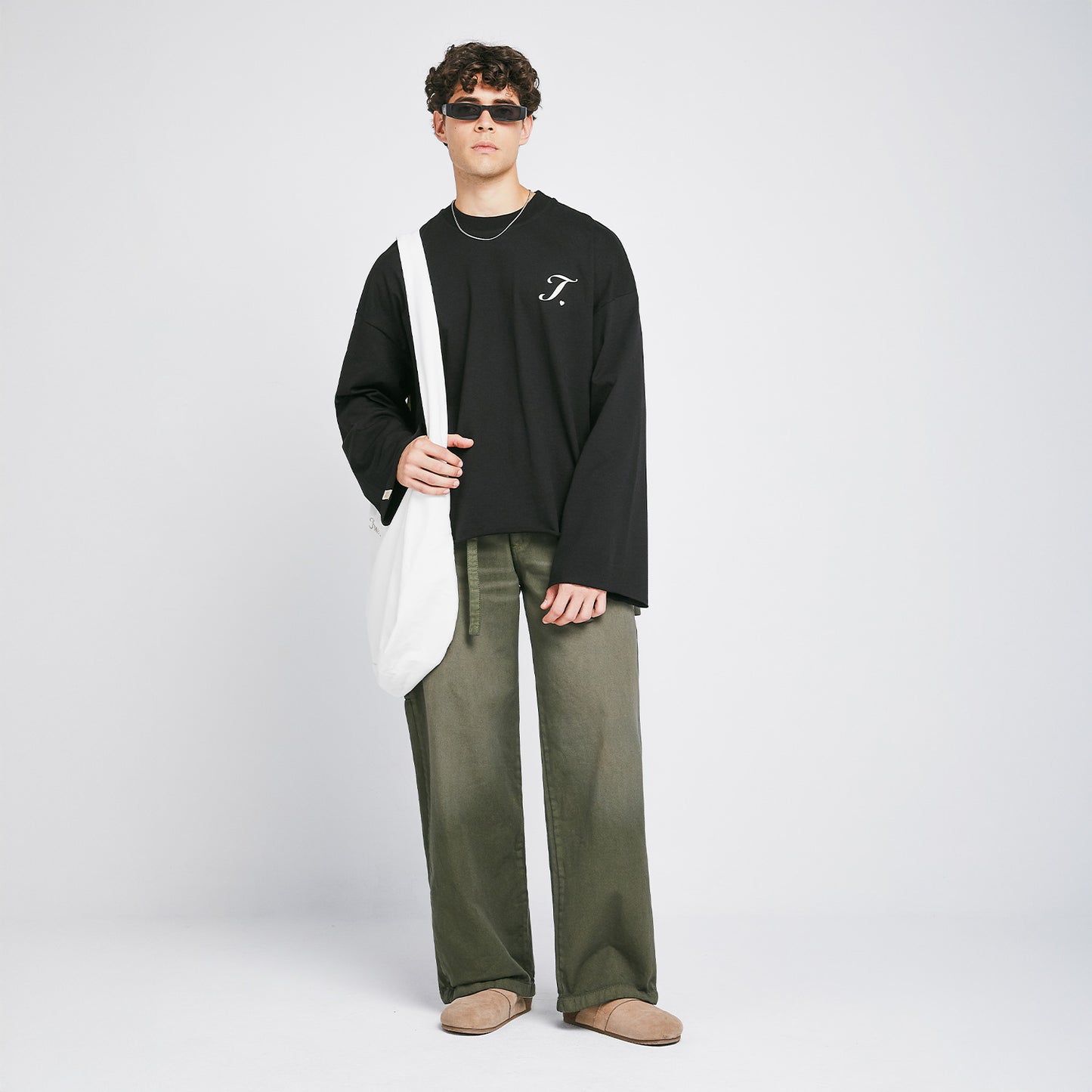 Dirty-Wash Low-Rise Pants Military Green