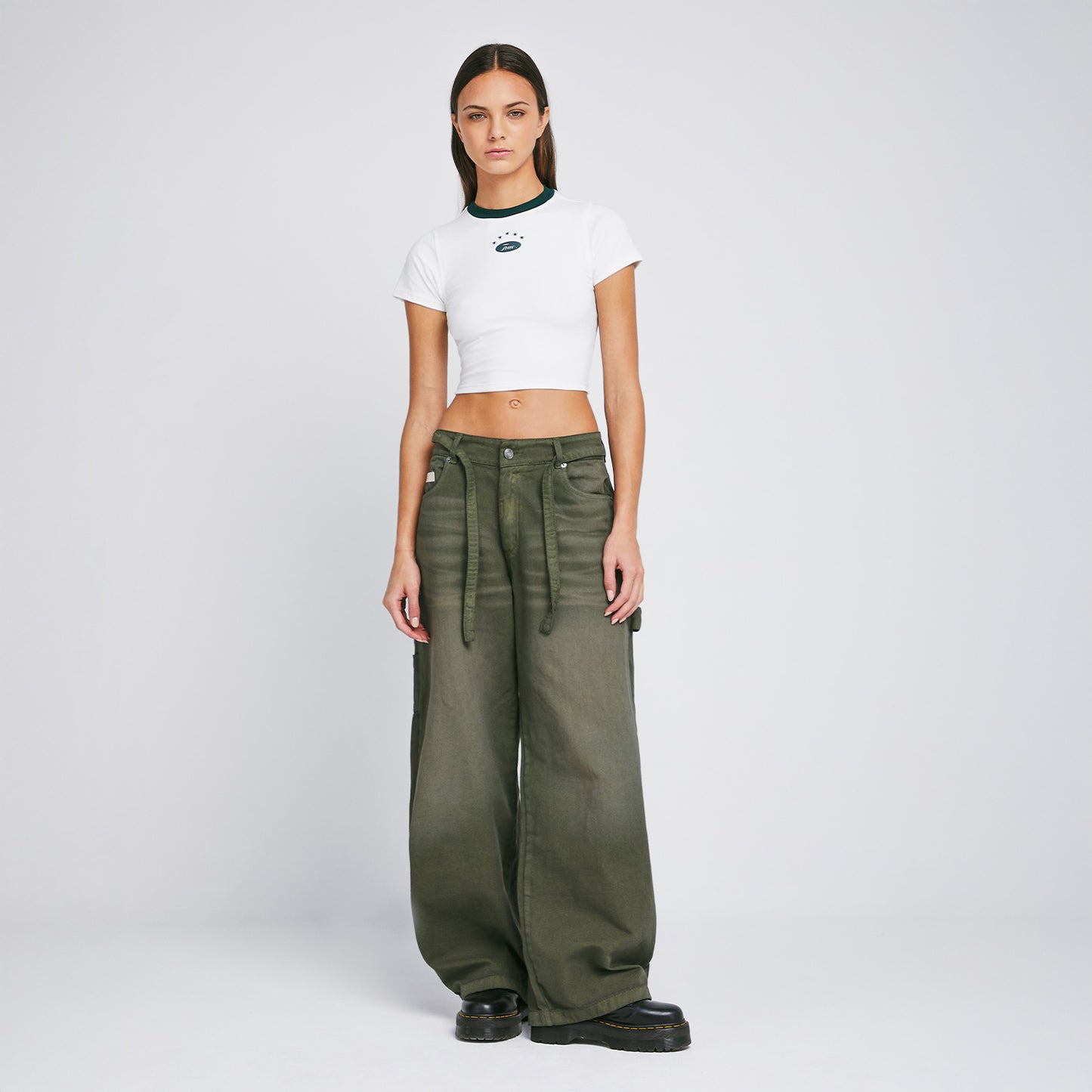 Dirty-Wash Low-Rise Pants Military Green
