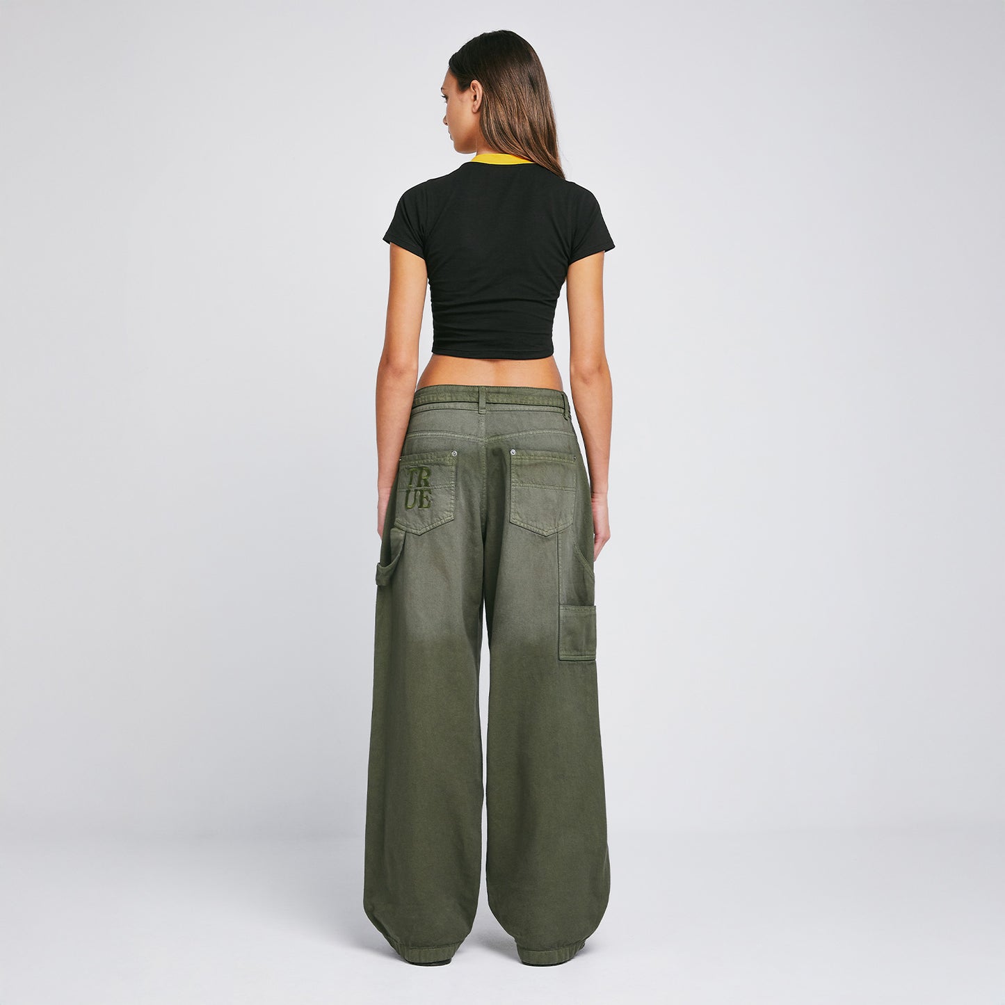 Dirty-Wash Low-Rise Pants Military Green