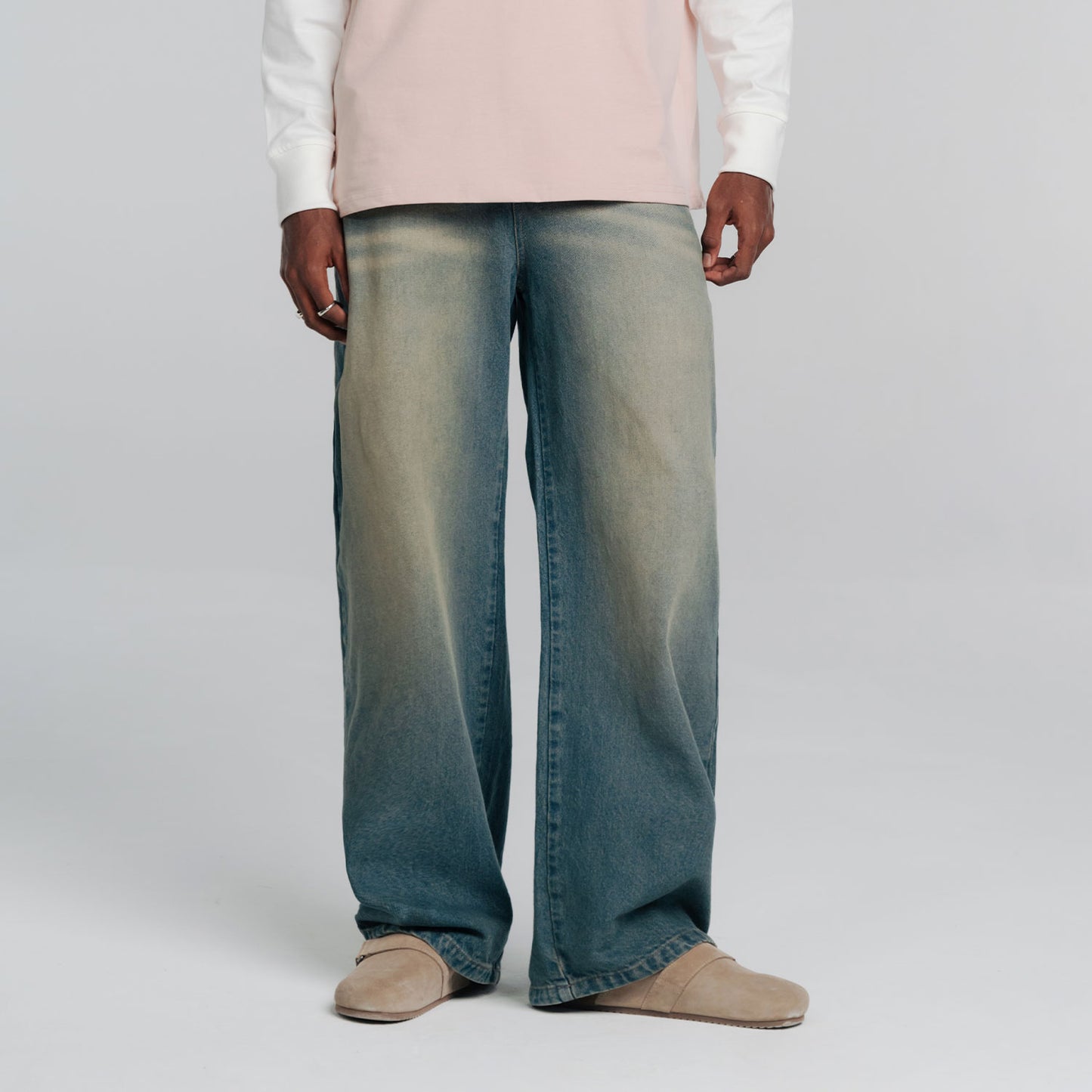Dirty Wide-Leg Jeans Dark Blue