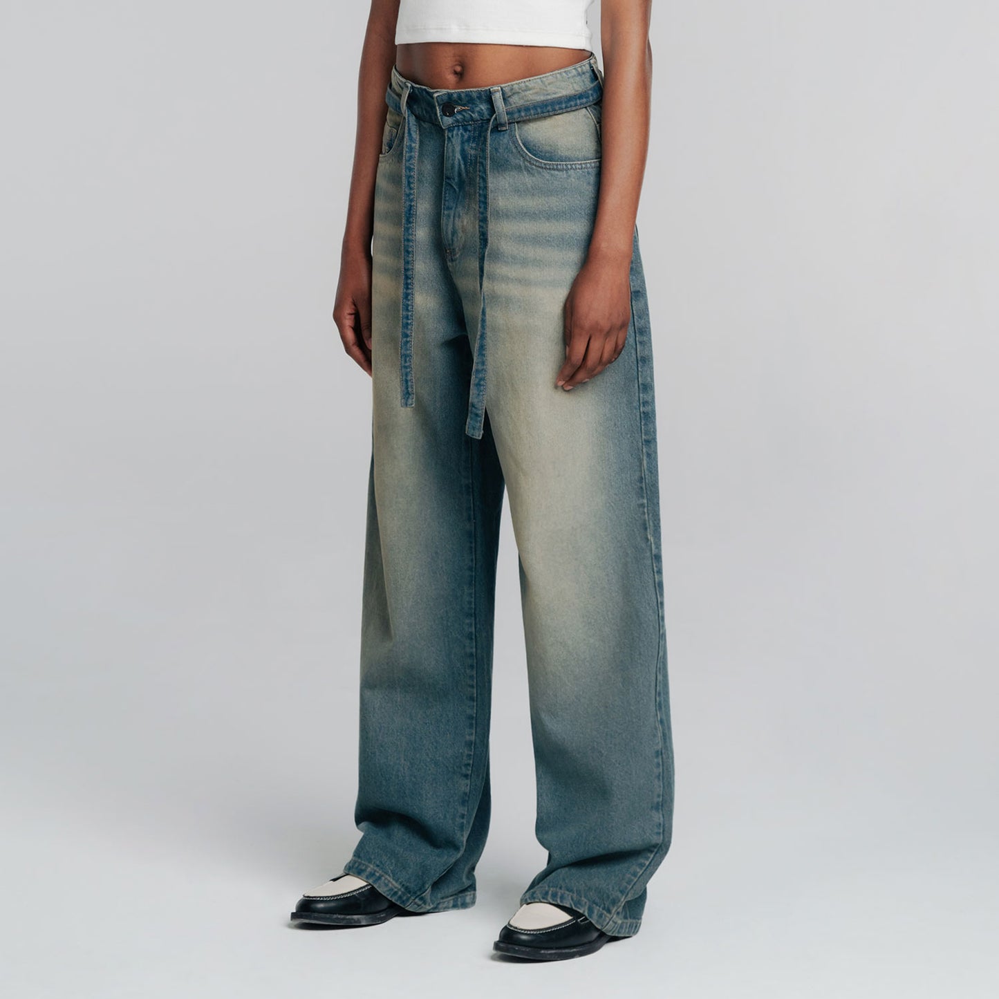 Dirty Wide-Leg Jeans Dark Blue