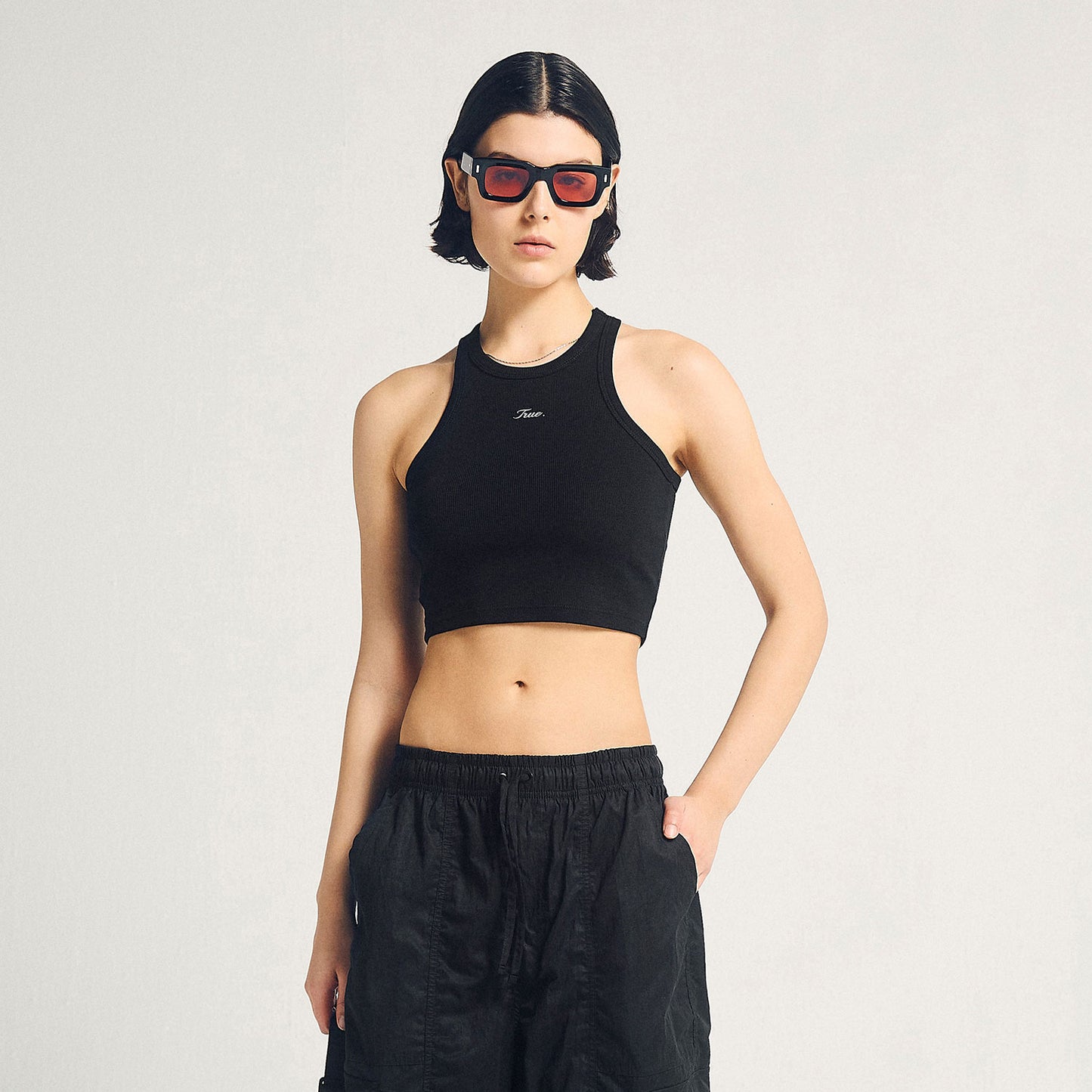 Signature Ribbed Cropped Tank Black