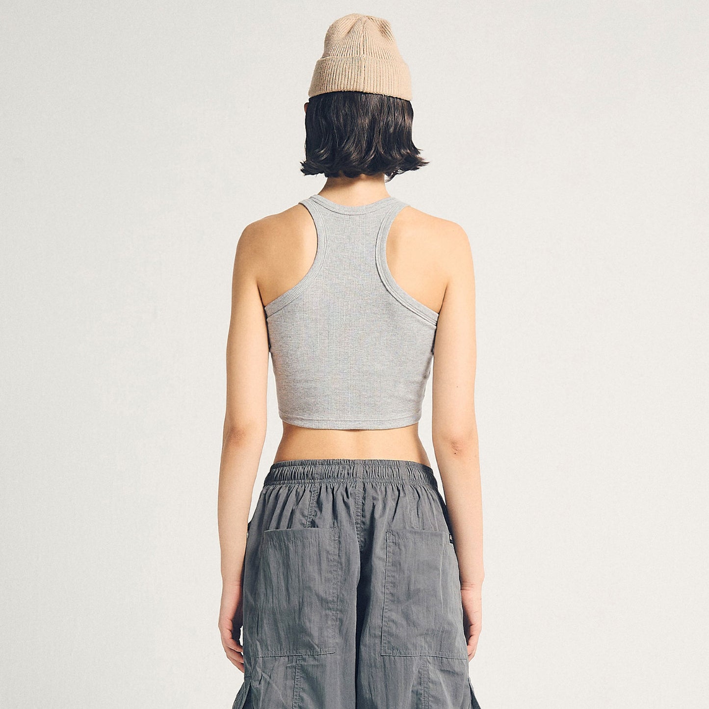 Signature Ribbed Cropped Tank Grey