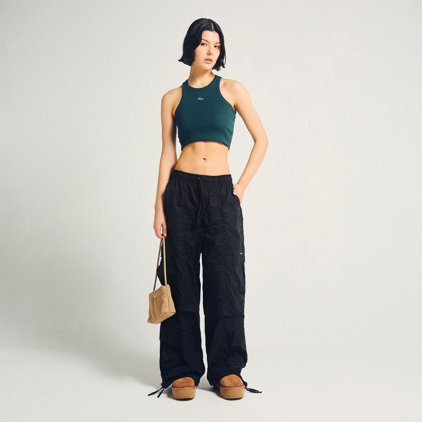 Signature Ribbed Cropped Tank Pine Green