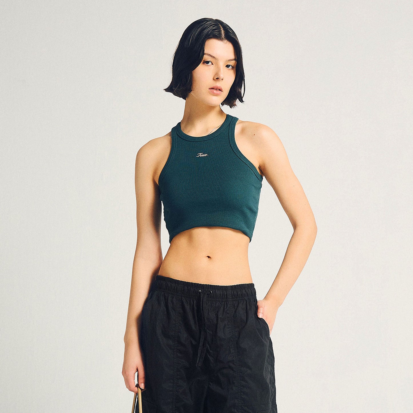 Signature Ribbed Cropped Tank Pine Green