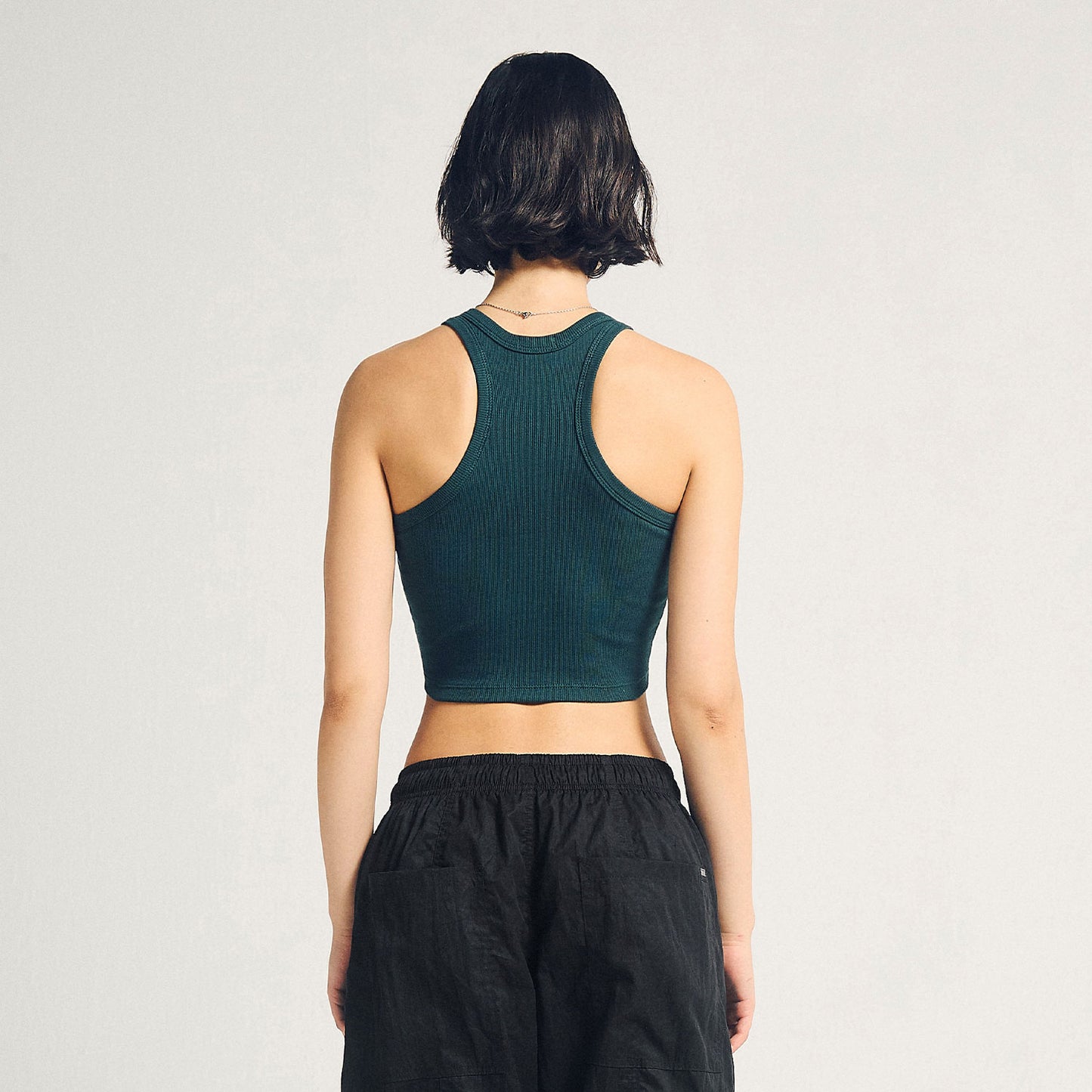 Signature Ribbed Cropped Tank Pine Green
