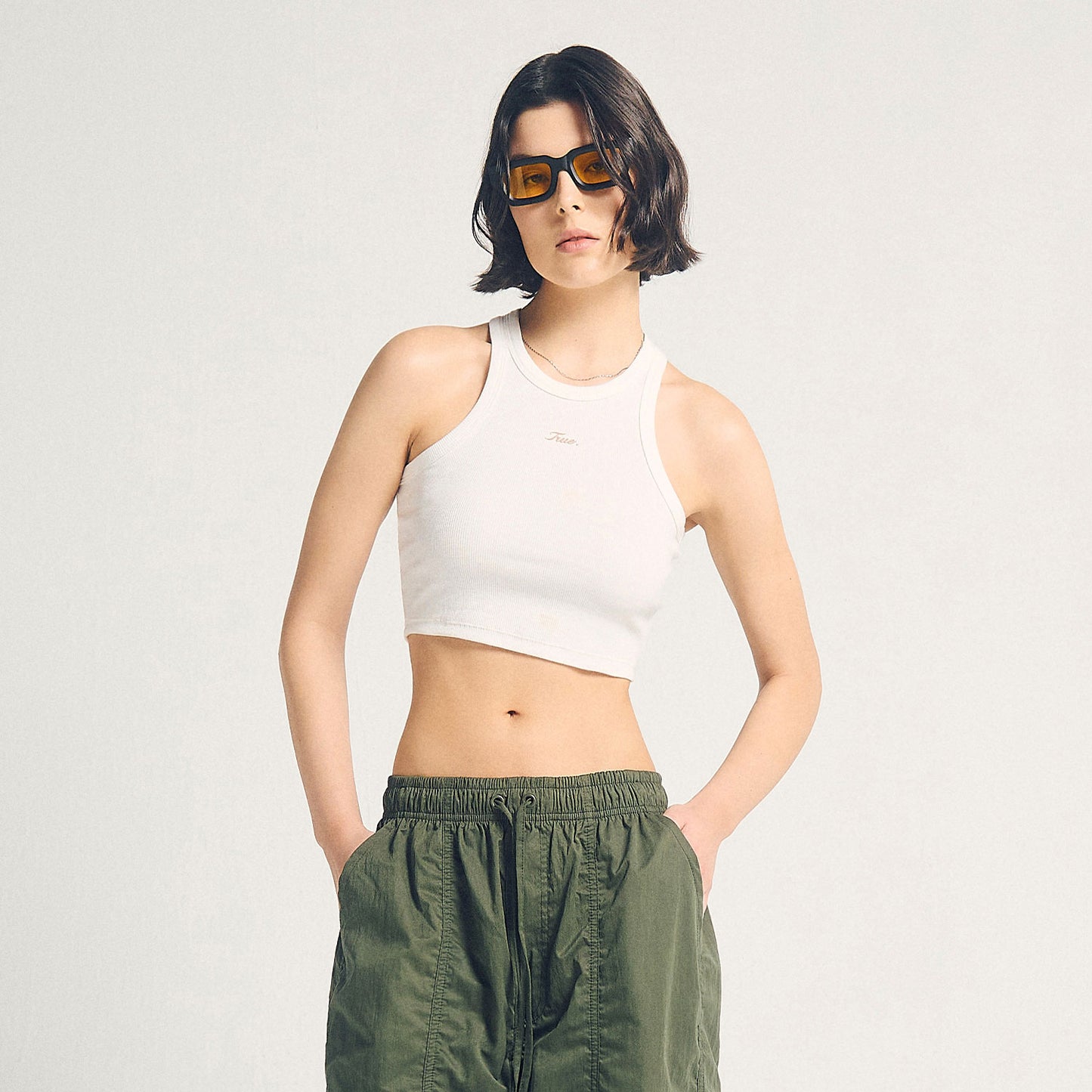 Signature Ribbed Cropped Tank White