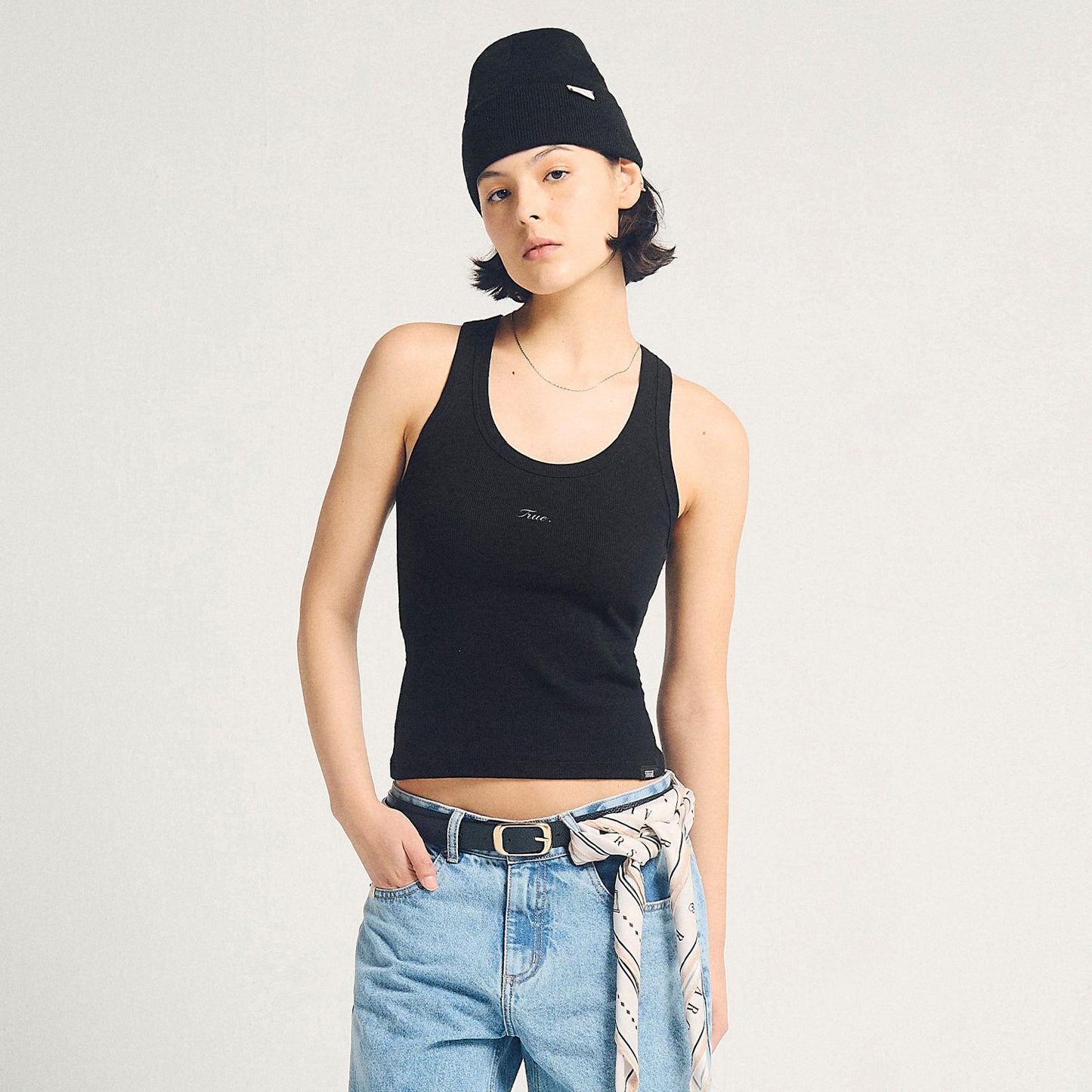 Signature Ribbed Tank Top Black