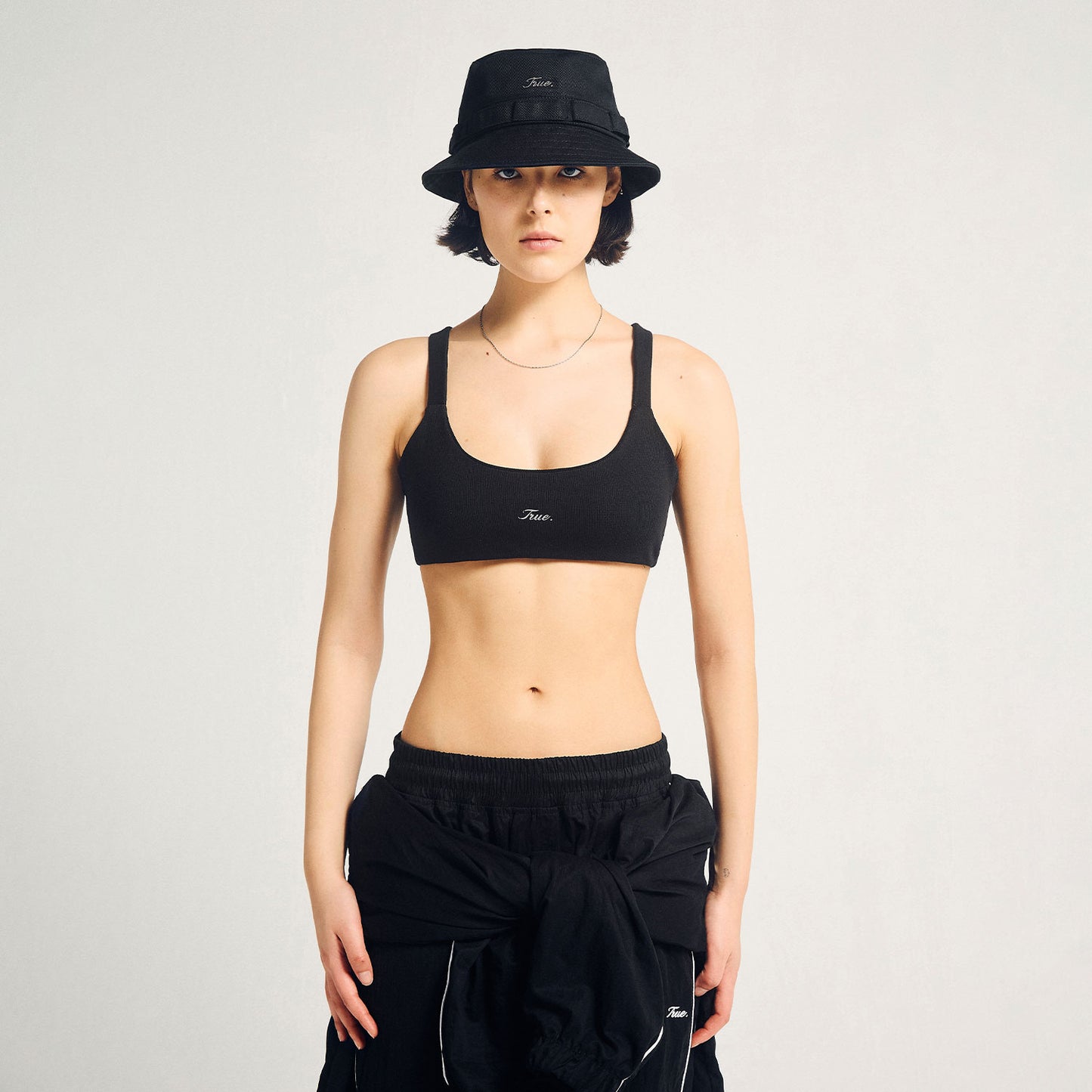 Signature Ribbed Cropped Tank Black