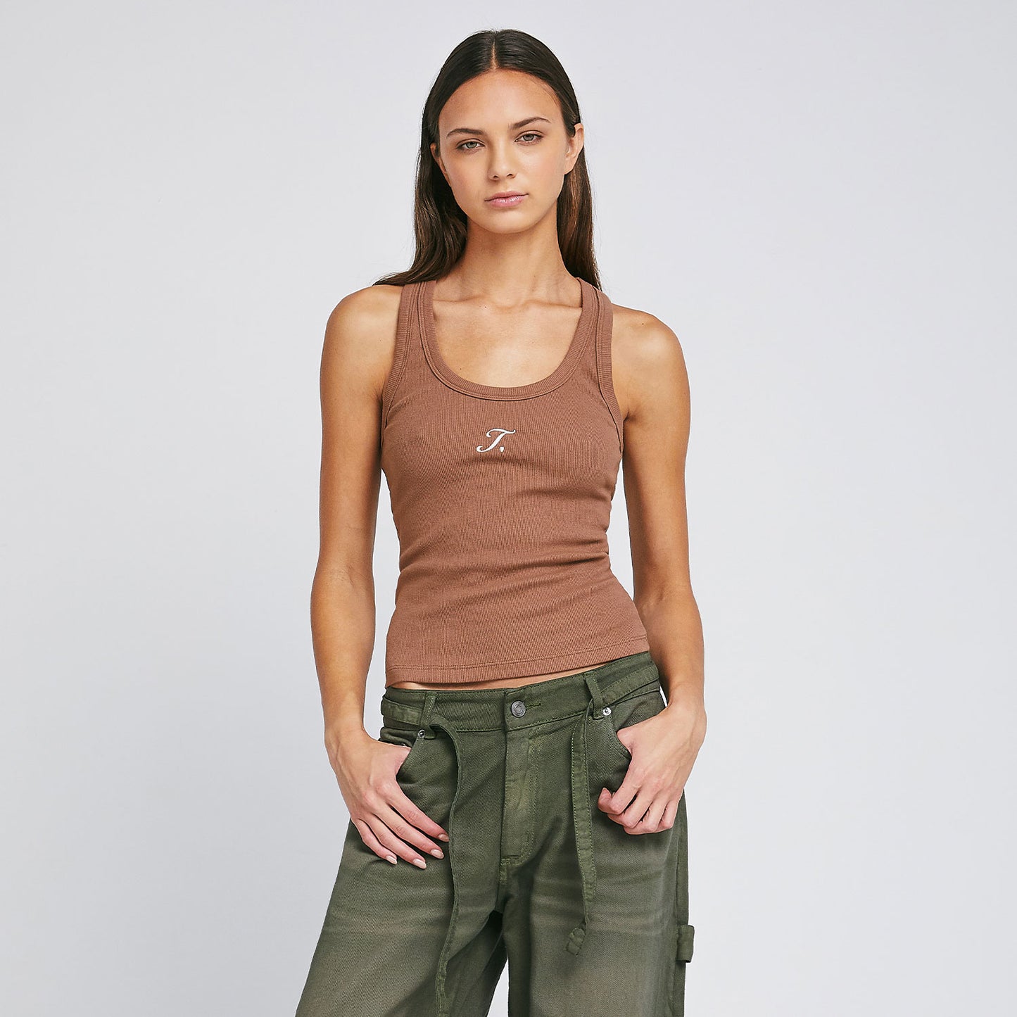 The Journey Ribbed Tank Top Brown