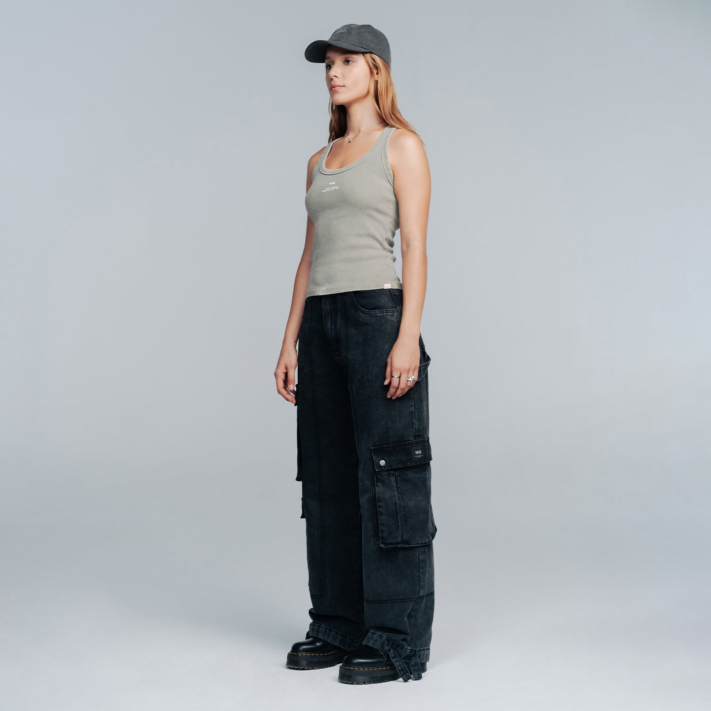 Washed Ribbed Tank Top Light Grey