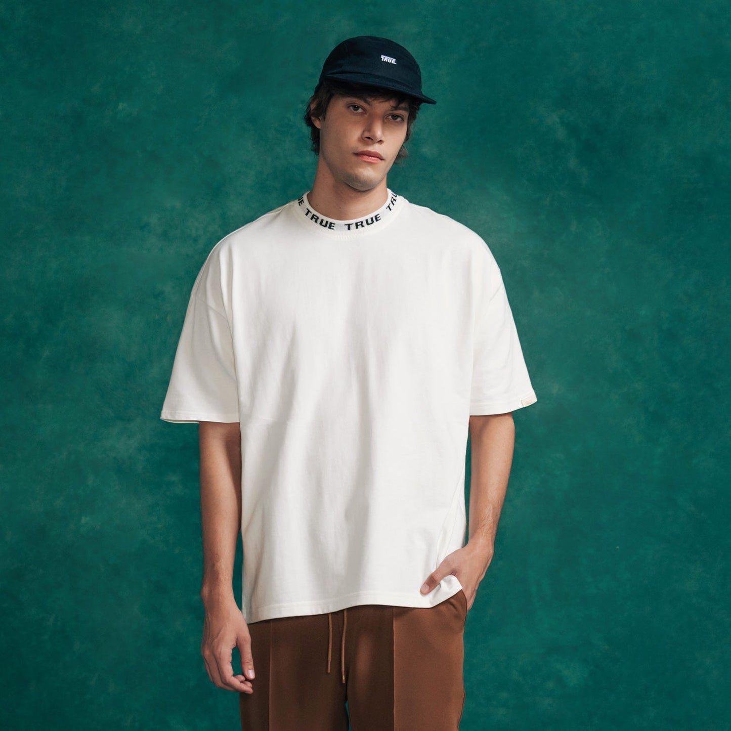 Knit Collar Oversized Tee Ivory