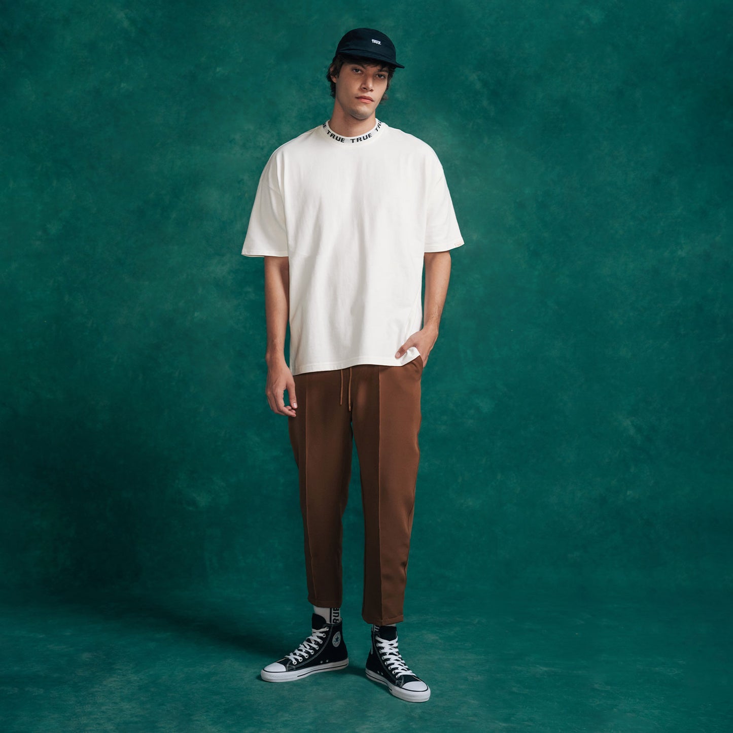 Knit Collar Oversized Tee Ivory