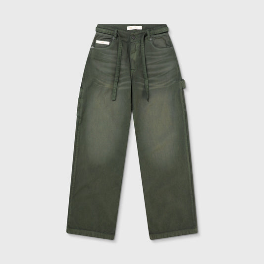 Dirty-Wash Low-Rise Pants Military Green