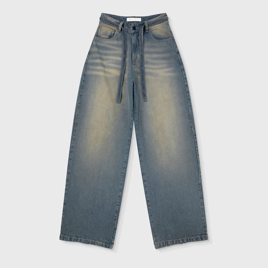 Dirty Wide-Leg Jeans Dark Blue