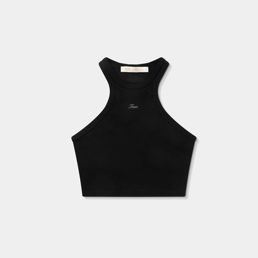 Signature Ribbed Cropped Tank Black