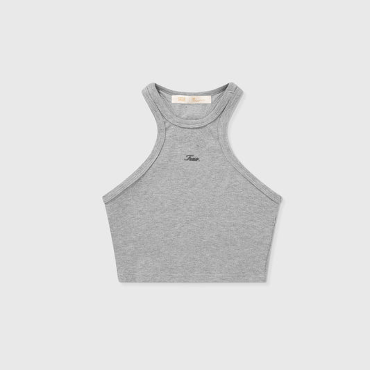 Signature Ribbed Cropped Tank Grey
