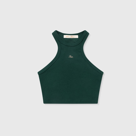Signature Ribbed Cropped Tank Pine Green