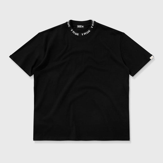 Knit Collar Oversized Tee Black