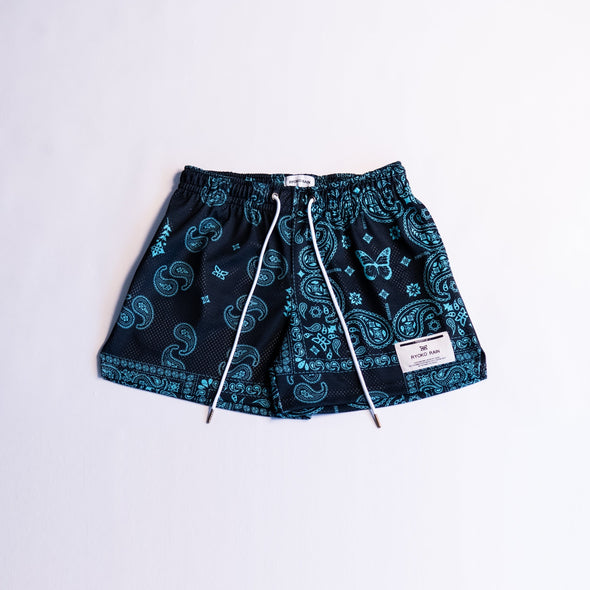 Black Teal Paisley Shorts